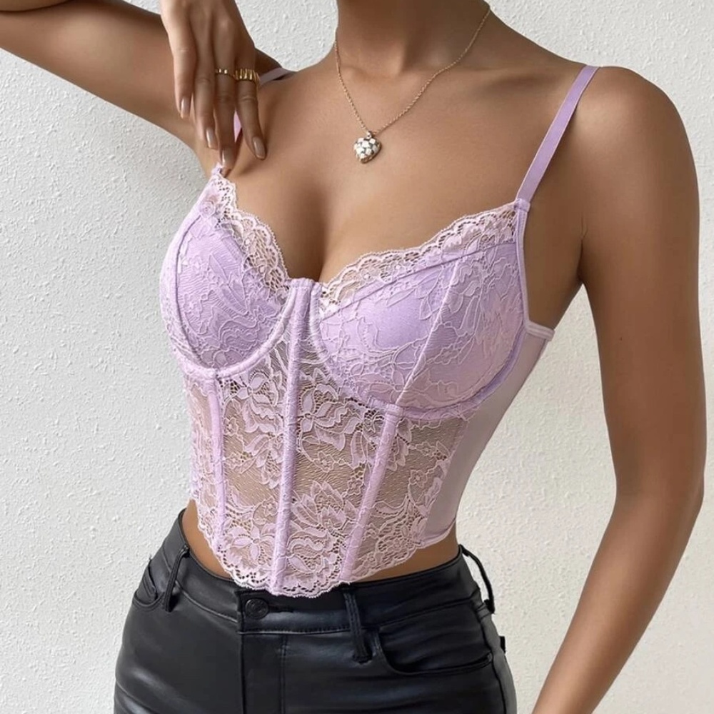 Luxe Floral Lace Corset Crop Top - Picture 10 of 15